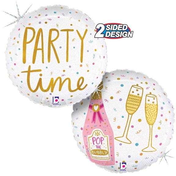 18 inch Betallic Party Time Champagne Foil Mylar Balloon - Party Supplies Decorations