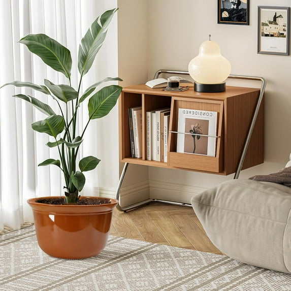 18 inch Big Plant Pots, 2 Pack Large Round Planters for Outdoor Plants, Porch, , Backyard, Plastic Flower Pots, Modern Décor for Tall Plants, Flowers, Brown