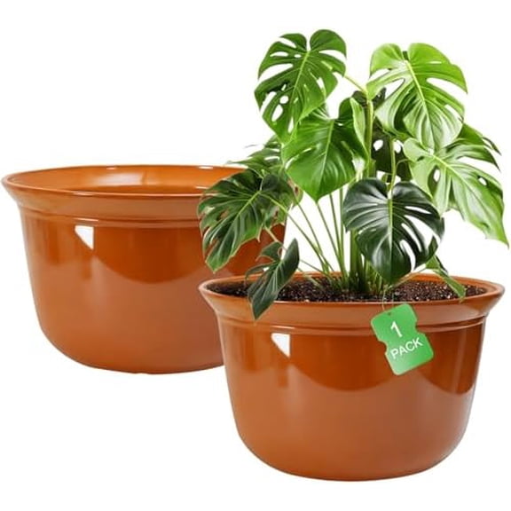18 inch Big Plant Pots, 2 Pack Large Round Planters for Outdoor Plants, Porch, Patio, Backyard, Durable Plastic Flower Pots, Modern Dcor for Tall Plants, Flowers, Brown$$