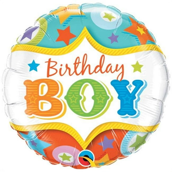 18 inch Birthday Boy Circus Stars Qualatex Foil Mylar Balloon - Party Supplies Decorations
