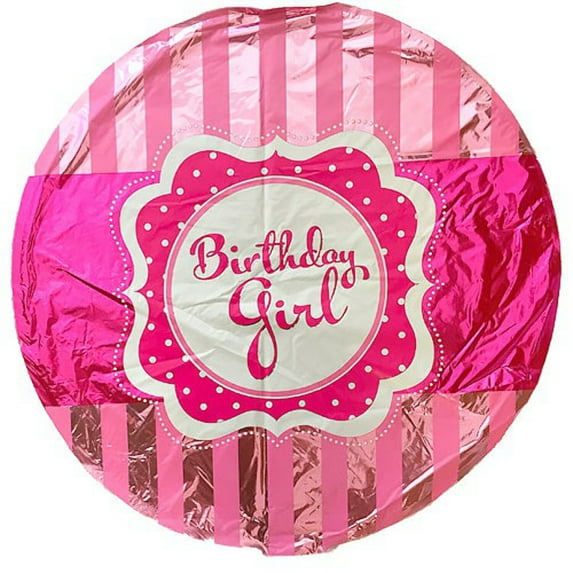 18 inch Birthday Girl Pink Stripes Foil Mylar Balloon - Party Supplies Decorations