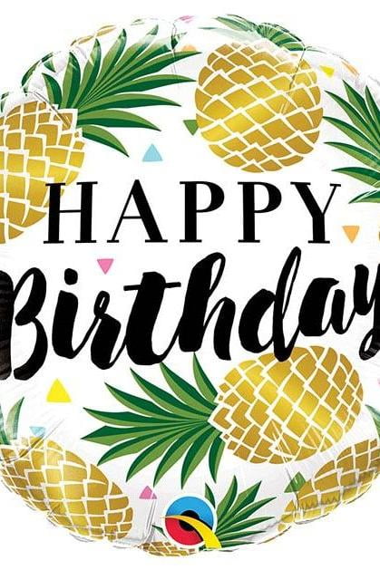 18 inch Birthday Golden Pineapple Qualatex Foil Mylar Balloon - Party ...