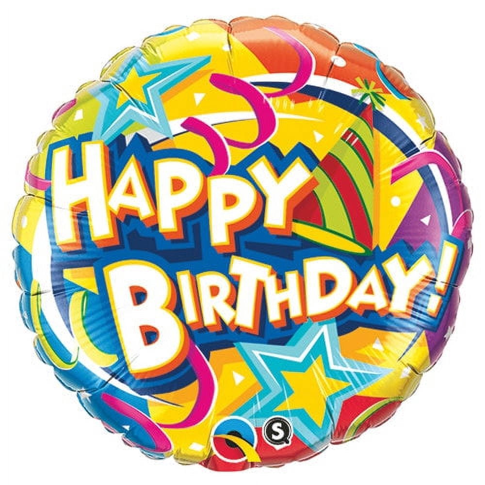 18 inch Birthday Hat & Stars Foil Mylar Balloon - Party Supplies ...