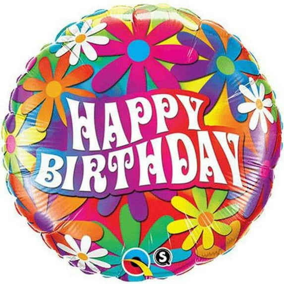 18 inch Birthday Psychedelic Daisies Qualatex Foil Mylar Balloon - Party Supplies Decorations