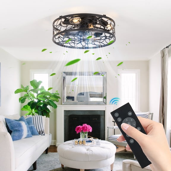 18-inch Black Vintage Caged Ceiling Fan Light Quiet Operation, Remote Control, Industrial Style for Living Room, Bedroom, and Kitchen (Silent/6-Speed/Reversible/DC Motor) (Bulb Not Included)