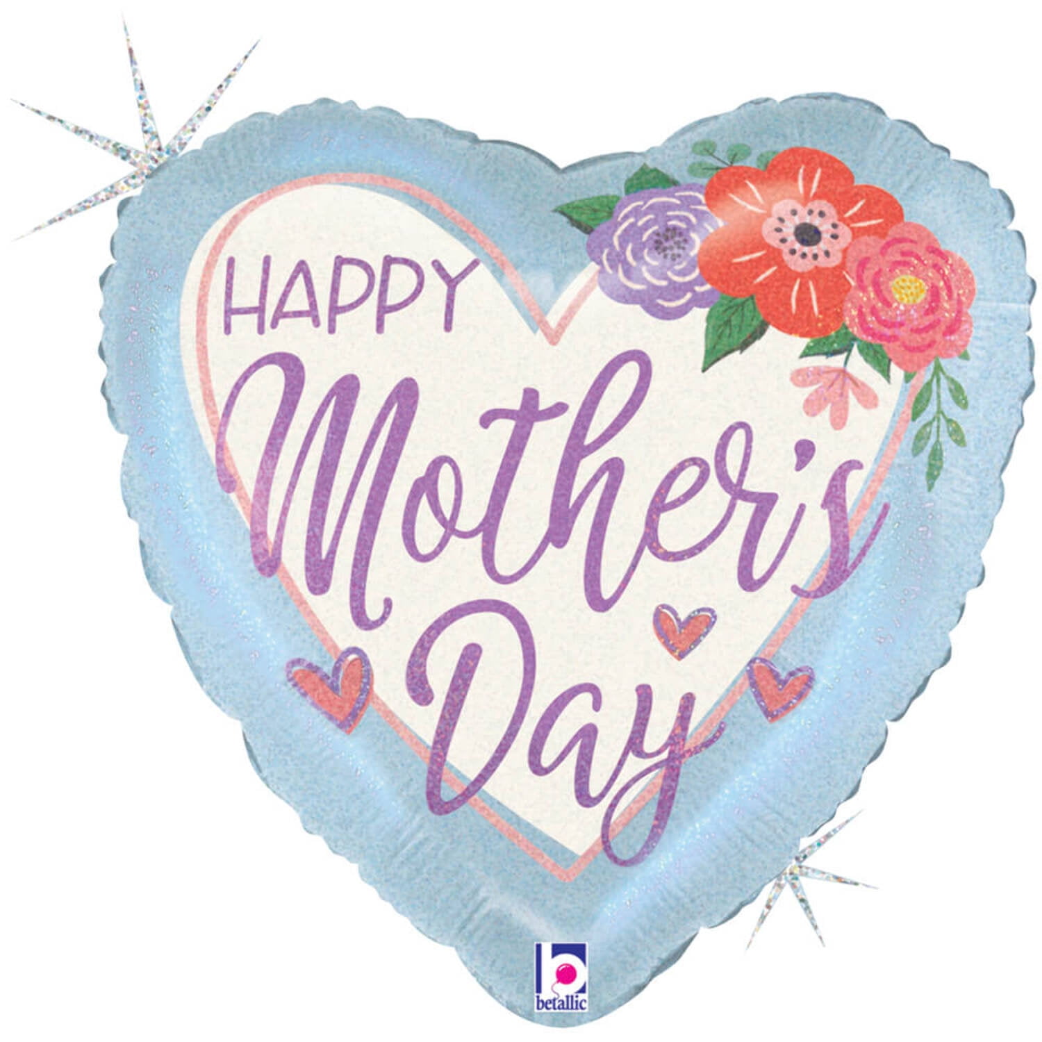 18 inch Blue Mother's Day Floral Betallic Foil Mylar Balloon - Party ...