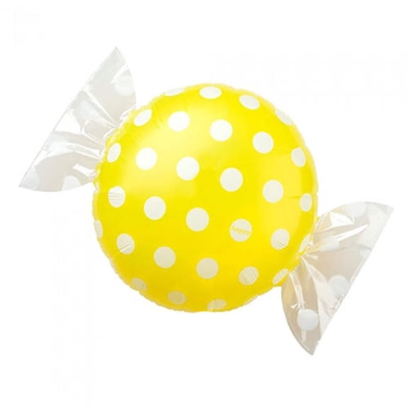 18 inch Candy W/ Wrapper Ends - Yellow W/ White Polka Dots Foil Mylar Balloon - Party Supplies Decorations
