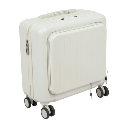 18 Inch Underseat Carry On Luggage with Wheels,Small Hard Shell Suitcase for Weekender,180° Top Opening Lightweight Travel Suitcase (White)