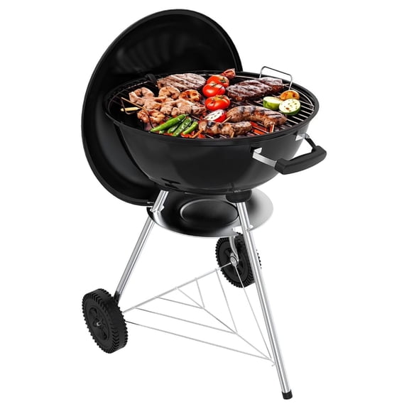 18 inch Charcoal Grill, Portable Kettle BBQ Grills, Perfect BBQ Gift, Durable & Easy to Assemble, Round Barbecue Grill with Wheels and Lid for Outdoor Cooking, Patio and Beach, Black