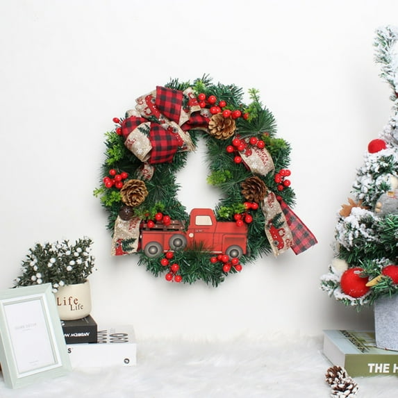 18 inch Christmas Wreaths for Front Door Vintage Christmas Red Truck Door Wreath Christmas Garland Decorations Christmas Door Wreath Fall Winter Wreath Indoor Outdoor Home Office Door Decoration
