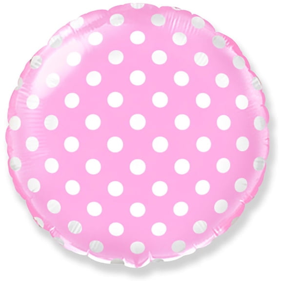 18 inch Circle - Baby Pink With White Polka Dots Foil Mylar Balloon - Party Supplies Decorations