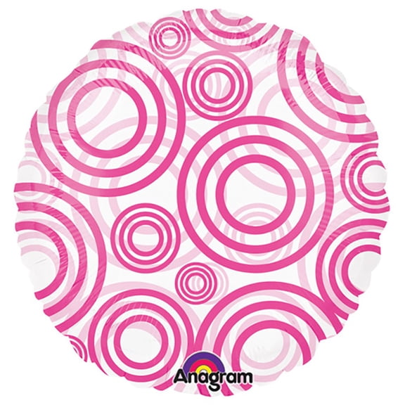 18 inch Circle - Circles Pink Anagram Foil Mylar Balloon - Party Supplies Decorations