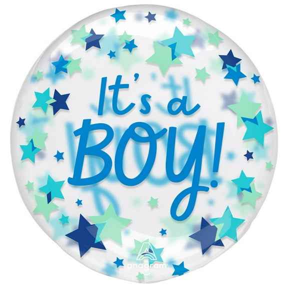18 inch Clearz - It's A Boy Stars Anagram Plastic Balloons (1 Pack) - Party Supplies Decorations
