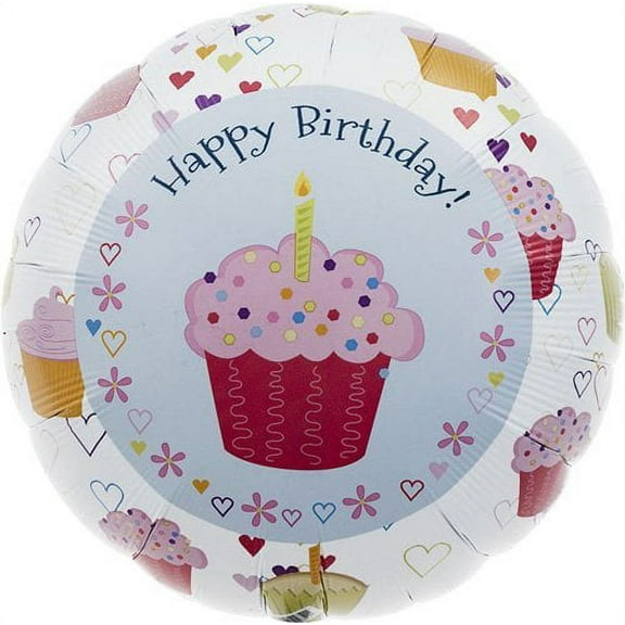 18 inch Cupcake Hearts Birthday Northstar Foil Mylar Balloon - Party Supplies Decorations