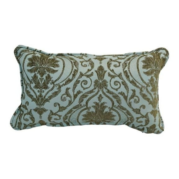 Blazing Needles 9811-CD-S1-JCH-CO-32 18 in. Double-Corded Patterned Jacquard Chenille Rectangular Throw Pillow with Insert, Blue Damask