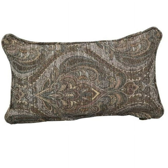 Blazing Needles 9811-CD-S1-JCH-CO-40 18 in. Double-Corded Patterned Jacquard Chenille Rectangular Throw Pillow with Insert, Grey Damask