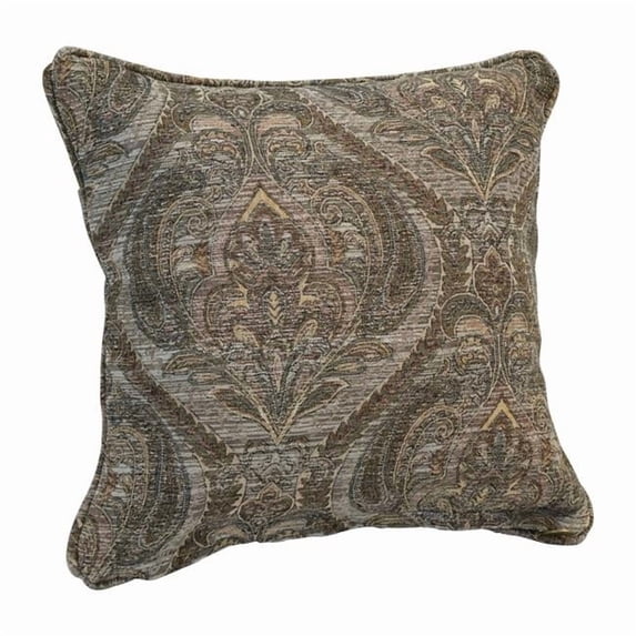 Blazing Needles 9810-CD-S1-JCH-CO-40 18 in. Double-Corded Patterned Jacquard Chenille Square Indoor Throw Pillow with Insert, Grey Damask