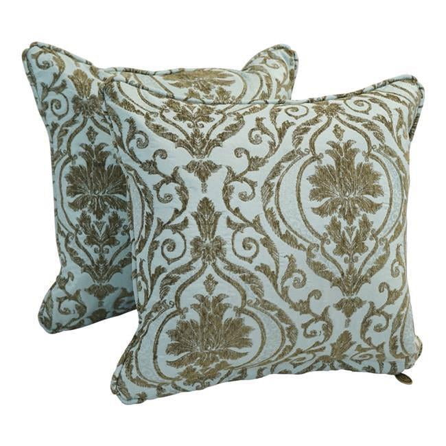 18-inch Blue and Gold Jacquard Chenille Throw Pillows (Set of 2)