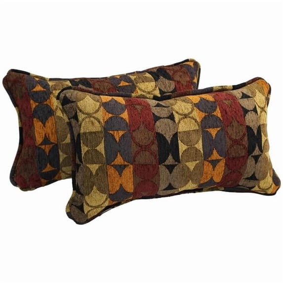 Blazing Needles 9811-CD-S2-JCH-CO-37 18 in. Double-Corded Patterned Jacquard Chenille Rectangular Throw Pillows with Inserts, Broken Circles - Set of 2