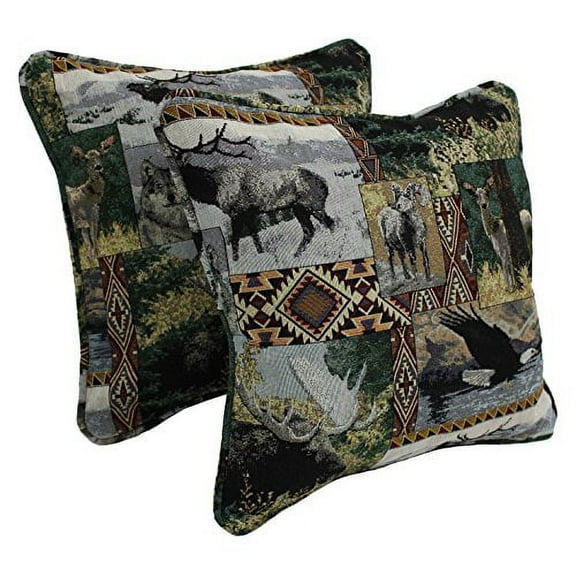 Blazing Needles 9810-CD-S2-TP-53 18 in. Double-Corded Patterned Tapestry Square Throw Pillows with Inserts, Wild North - Set of 2