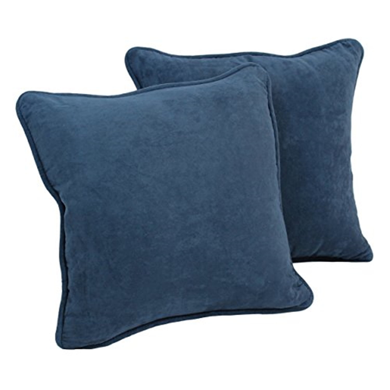 Indigo Double Corded Microsuede Square Throw Pillows, Set of 2, 18-inch