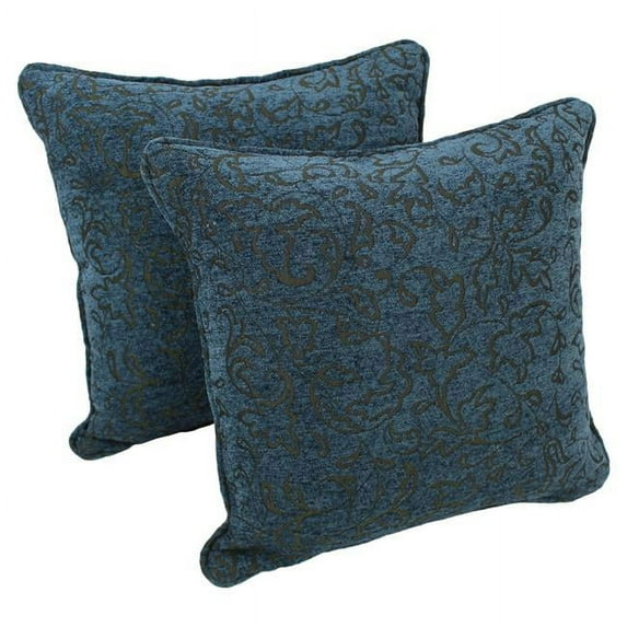 Blazing Needles 9810-CD-S2-JCH-CO-03 18 in. Double-Corded Patterned Jacquard Chenille Square Indoor Throw Pillows with Inserts, Blue Floral - Set of 2