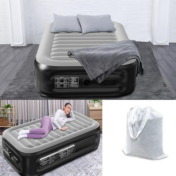 18-inch Dual Air Mattress With Built-in Pump,Portable Quick Inflation/Deflation Air Bed,Suitable For Indoor and Outdoor,Guests and Camping (Gray&Black)