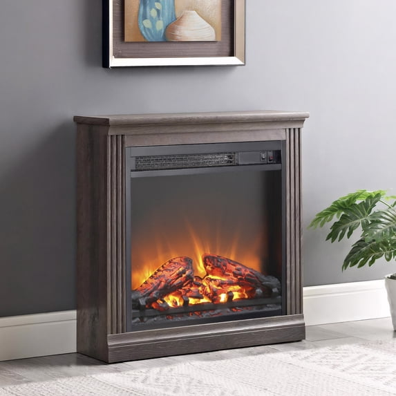 18-inch Electric Fireplace Insert, Freestanding & Recessed Ultra-thin Heater with Log Set & Realistic Flame, Overheating Protection, with Glass Door and Mesh Screen, 1400W