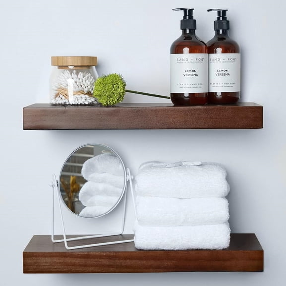 18 inch Floating Shelf, High End Solid Real Wood 18inch Floating Shelves for Wall Mounted, Dark Brown 18 inches Long Floating Shelves, Heavy Duty Bracket, 18 X 6.5 X 1.75 in, Set of 2