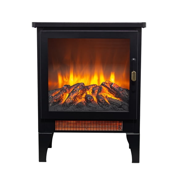 18 inch Freestanding Electric Fireplace Stove Heater with 3D Flame Effect, Antique Black, 1400W, for Small Living Room, No Remote Included
