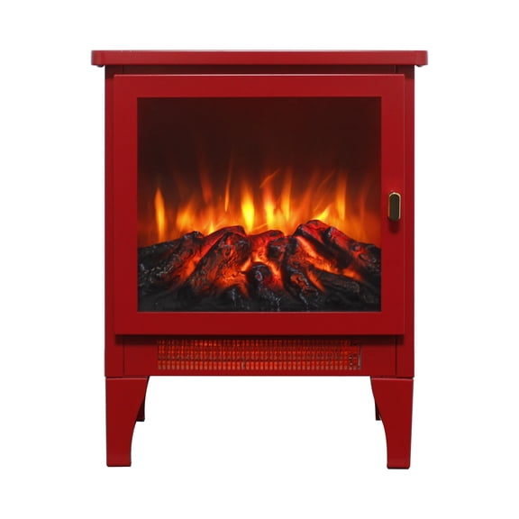18 inch Freestanding Electric Fireplace Stove heater with 3D Flame effect,Classic Red