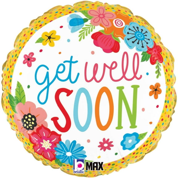 18 inch Get Well Floral Foil Mylar Balloon - Party Supplies Decorations