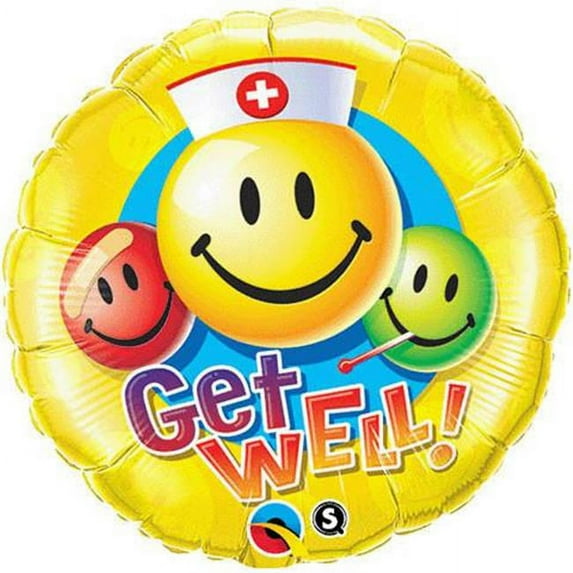 18 inch Get Well Smiley Faces Qualatex Foil Mylar Balloon - Party Supplies Decorations