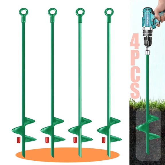 18 inch Ground Anchors Srew in Heavy Duty, Earth Shed Anchor Kit, Trampoline Stake Hook for Dirt, Swing Sets, Playset, Tent, Canopy, Carport, Mobile Home Tie Down, 4 Pack