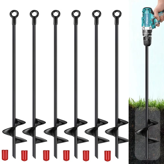 18 inch Ground Anchors Srew in Heavy Duty, Earth Shed Anchor Kit, Trampoline Stake Hook for Dirt, Swing Sets, Playset, Tent, Canopy, Carport, Mobile Home Tie Down, 6 Pack