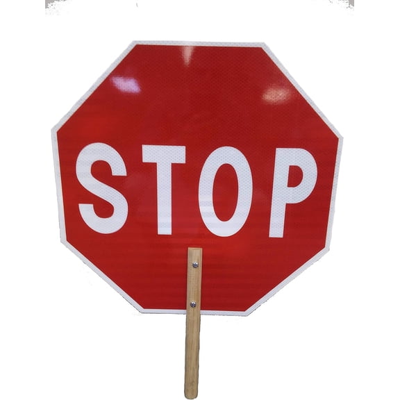 18 inch Hand Held Stop/Stop Sign. Double Sided, Engineer Grade Sheeting Paddle with 12 inch Handle