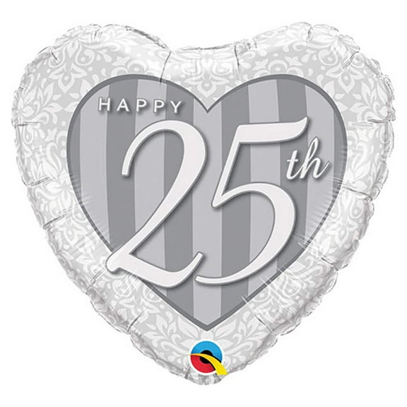 18 inch Happy 25th Damask Heart Qualatex Foil Mylar Balloon - Party Supplies Decorations