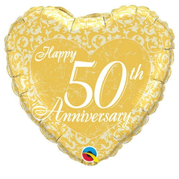 18 inch Happy 50th Anniversary Heart Foil Mylar Balloon - Party Supplies Decorations