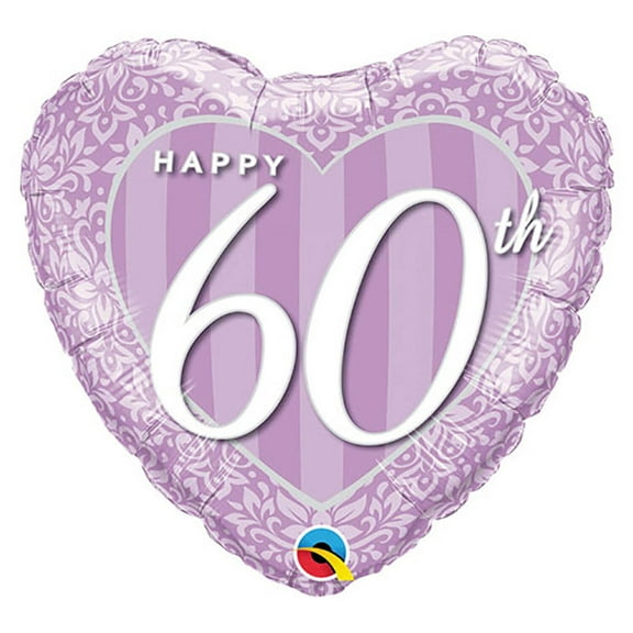 18 inch Happy 60Th Damask Heart Foil Mylar Balloon - Party Supplies Decorations