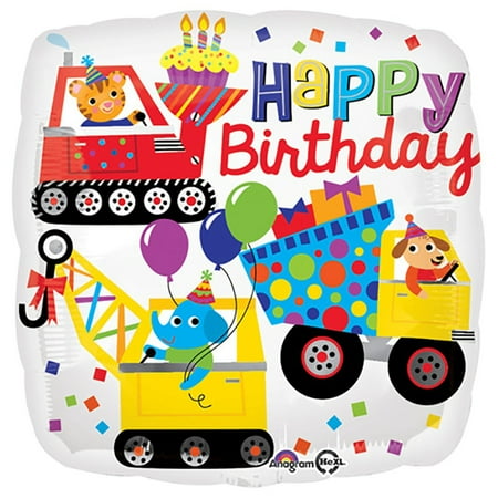 18 inch Happy Birthday Construction Foil Mylar Balloon - Party Supplies Decorations