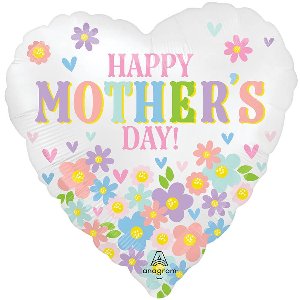 Betallic Happy Mother's Day Foil Heart Balloon - 18 Inch Pink Stripes Holographic, Helium Or Air Fill 3 thumbnail image