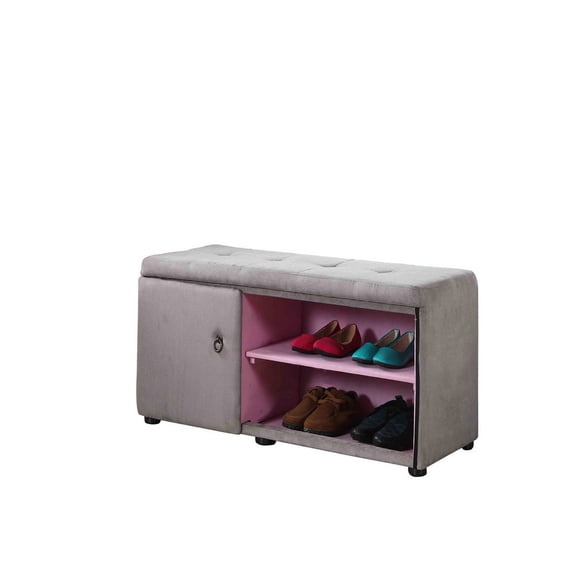 18-inch High Ottoman with Double Hinge and Metal Pull - Useful for Sunroom Shoe Keeping