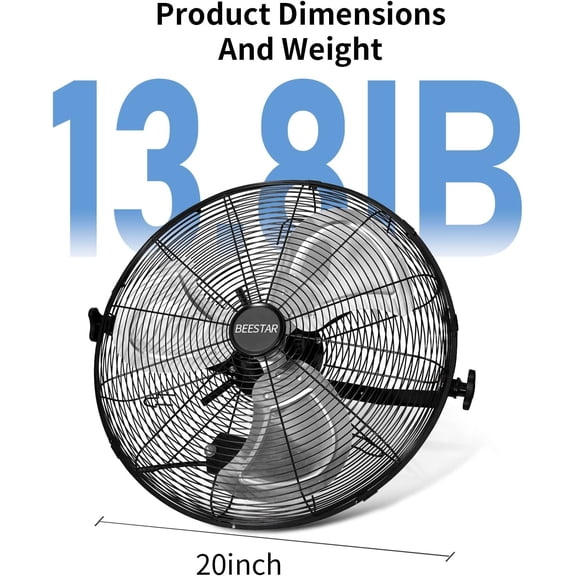 18 inch High Velocity Wall Mount Fan, Industrial Fan with 3 Speed Commercial Ventilation, Easy Operation and 270 Degree Tilting, Metal Fan for Warehouse, Greenhouse, Workshop and Basement