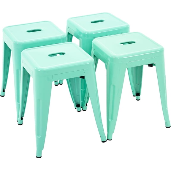 18 inch Industrial Metal Bar Stools, Counter Height Industrial Stools, Stackable Backless Design for Kitchen Island, Bar & Patio, Indoor/Outdoor Use (4, Mint Green)