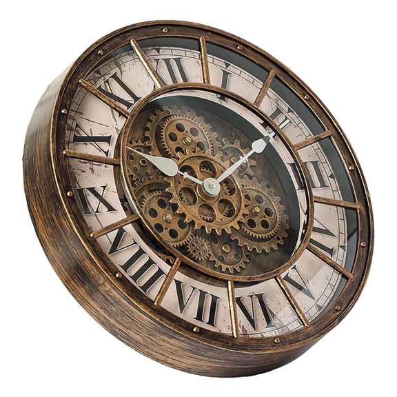 18 inch Industrial  Steampunk Clock with Moving Gears,Gear clock for wall