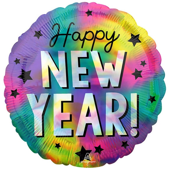 18 inch Iridescent Happy New Year Stars Anagram Foil Mylar Balloon - Party Supplies Decorations