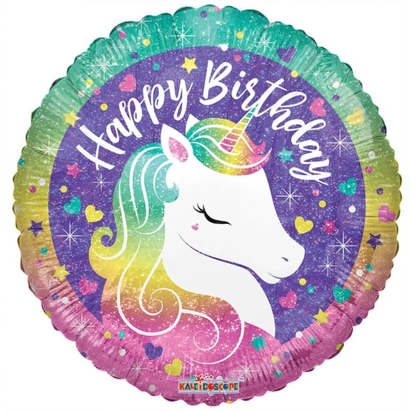 18 inch Kaleidoscope Birthday Rainbow Unicorn Holographic Foil Mylar Balloon - Party Supplies Decorations