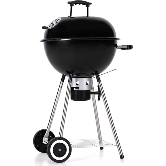 18-inch Kettle Charcoal BBQ Grill with Porcelain-Enameled Lid & Bowl, Thick Chromplated Grate, Slid Out Ash Catcher for Outdoor Cooking, Picnic, Patio, Backyard