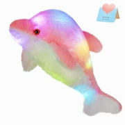 18 inch Light up Dolphin Stuffed Animal, Night Light Colorful Glowing Dolphin Soft LED Plush Toys Gift for Kids on Christmas Birthday Festivals(Pink)