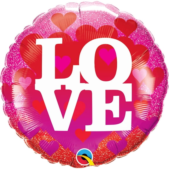 18 inch Love Hearts & Glitter Foil Mylar Balloon - Party Supplies Decorations